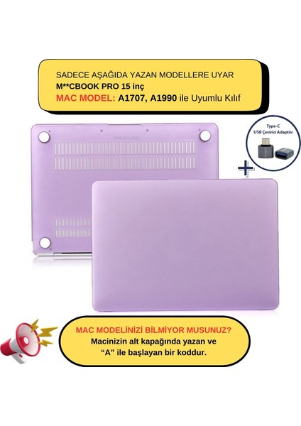 Macbook Pro Kılıf 15 inç A1707 A1990 ile Uyumlu Mat