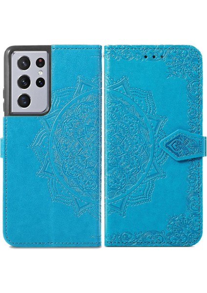 Samsung S21 Ultra Flip Kapak Için Kılıf Zarif Desen Deri Kılıf (Yurt Dışından)