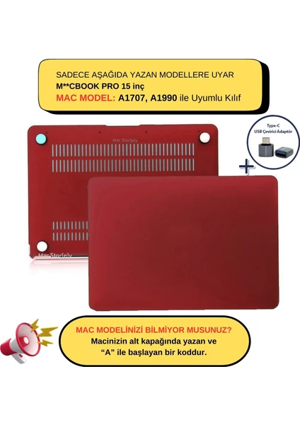 Macbook Pro Kılıf 15 inç A1707 A1990 ile Uyumlu Mat