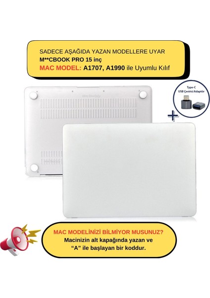 Macbook Pro Kılıf 15 inç A1707 A1990 ile Uyumlu Mat