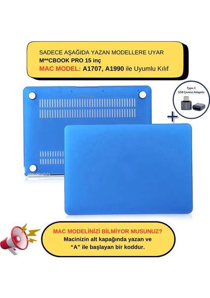 Macbook Pro Kılıf 15 inç A1707 A1990 ile Uyumlu Mat