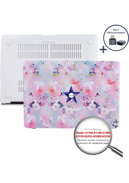 Macbook Pro Kılıf 13inç M1-M2, Flower03 (Type-c'li Model)A2338 A2289 A2251 A1706-08 A1989 A2159 ile Uyumlu
