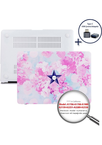 Macbook Pro Kılıf 13inç M1-M2, Flower02 (Type-c'li Model)A2338 A2289 A2251 A1706-08 A1989 A2159 ile Uyumlu