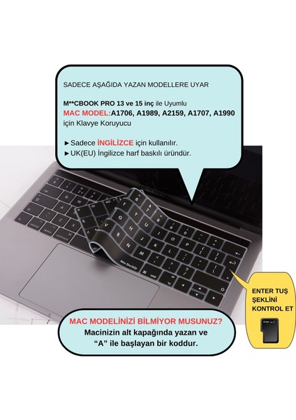 Macbook Pro Klavye Koruyucu UK(EU) İngilizce Baskı A1706 A1989 A2159 A1707 A1990 Uyumlu