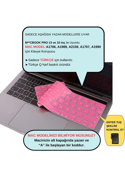 Macbook Pro Klavye Kılıfı Türkçe Q Baskı A1706 A1989 A2159 A1707 A1990 ile Uyumlu