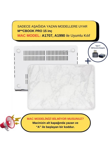 Macbook Pro Kılıf 15 inç A1707 A1990 ile Uyumlu Mermer