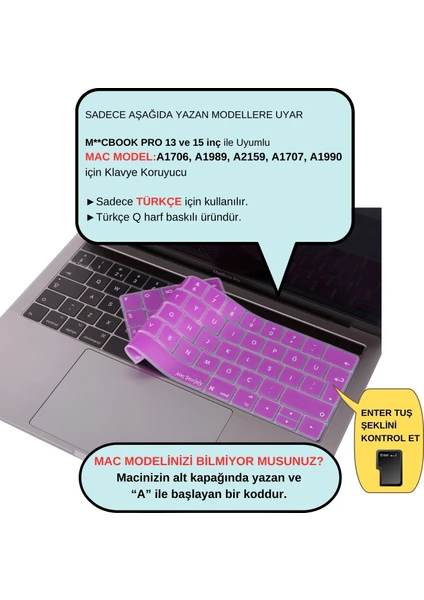 Macbook Pro Klavye Kılıfı Türkçe Q Baskı A1706 A1989 A2159 A1707 A1990 ile Uyumlu