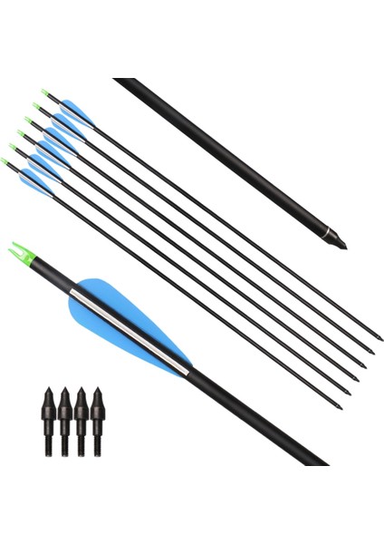 Yeşil Stil Adet Karışık Karbon Ok 30 Inchee 500 Olimpik Yaylı Okçuluk Avcılığı Için Kancalı ve Çıkarılabilir Tahta Başlı (Yurt Dışından)