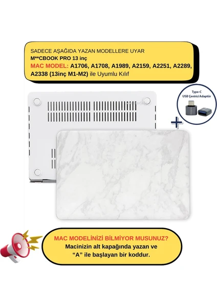 Macbook Pro Kılıf 13inç M1-M2 A1706 A1708 A1989 A2159 A2251 A2289 A2338 ile Uyumlu Mermer