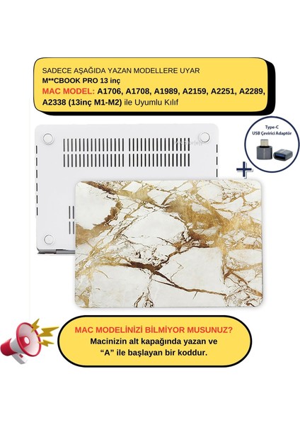 Macbook Pro Kılıf 13inç M1-M2 A1706 A1708 A1989 A2159 A2251 A2289 A2338 ile Uyumlu Mermer