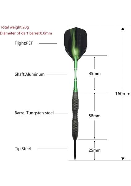 Yernea Profesyonel Sert Dart Yüksek 20G Çelik Ucu Dart Tungsten Çelik Varil Yeşil Alüminyum Dart Milleri Uçuşlar (Yurt Dışından) fiyatları