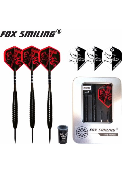 F 23G Stili Fox Gülen G Çelik Uçlu Dart Yüksek Dereceli Demir Kasa Kutu Paketi (Hediye: Uçuşlar + Arpener Taşı) (Yurt Dışından)