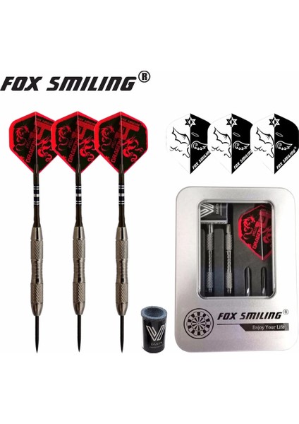 F 23G Stili Fox Gülen G Çelik Uçlu Dart Yüksek Dereceli Demir Kasa Kutu Paketi (Hediye: Uçuşlar + Arpener Taşı) (Yurt Dışından)