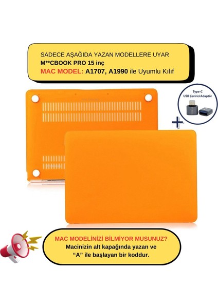 Macbook Pro Kılıf 15 inç A1707 A1990 ile Uyumlu Mat
