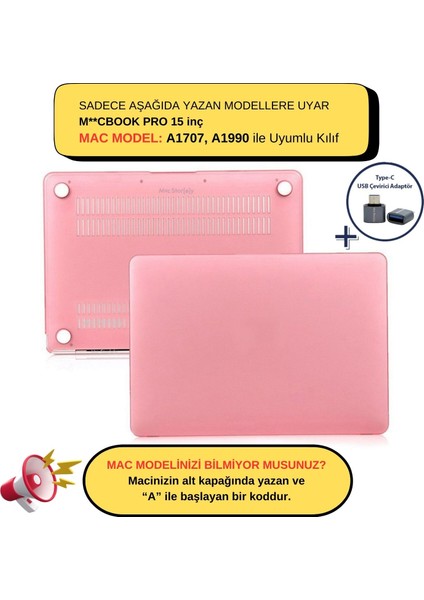 Macbook Pro Kılıf 15 inç A1707 A1990 ile Uyumlu Mat