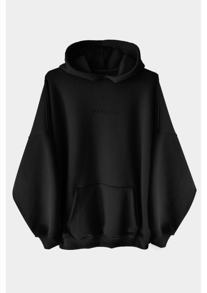 Siyah Kalın Içi Polarlı Oversize Kapüşonlu Hoodie Sweatshirt