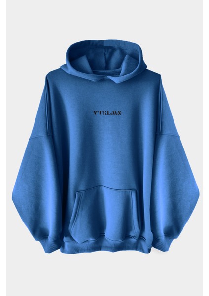 Lacivert Kalın Içi Polarlı Oversize Kapüşonlu Hoodie Sweatshirt