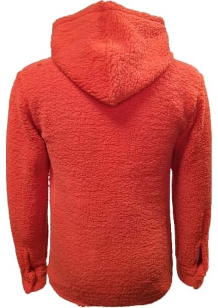 Y00791 Erkek Kapüşonlu Kuzu Peluş Hırka - Y00791 - Kırmızı - ST00791-KIRMIZI-L