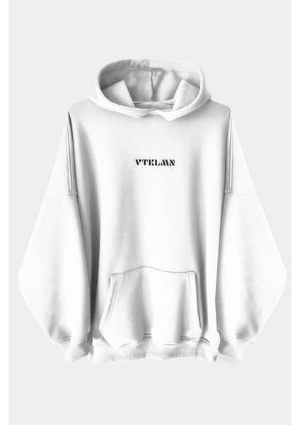 Beyaz Kalın Içi Polarlı Oversize Kapüşonlu Hoodie Sweatshirt