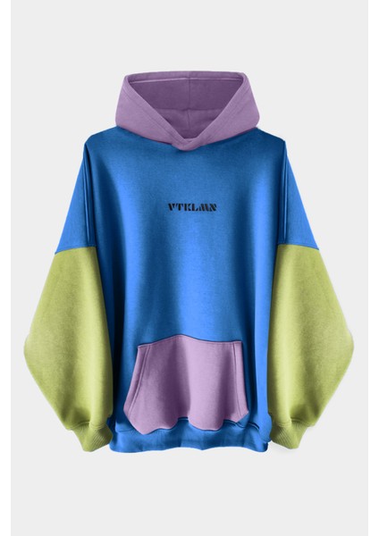 Lacivert Yeşil Lila Renkli Kapüşonlu Hoodie Sweatshirt