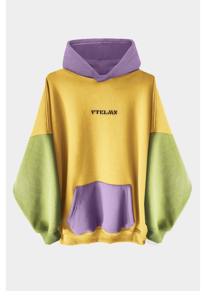 Sarı Yeşil Lila Renkli Kapüşonlu Hoodie Sweatshirt