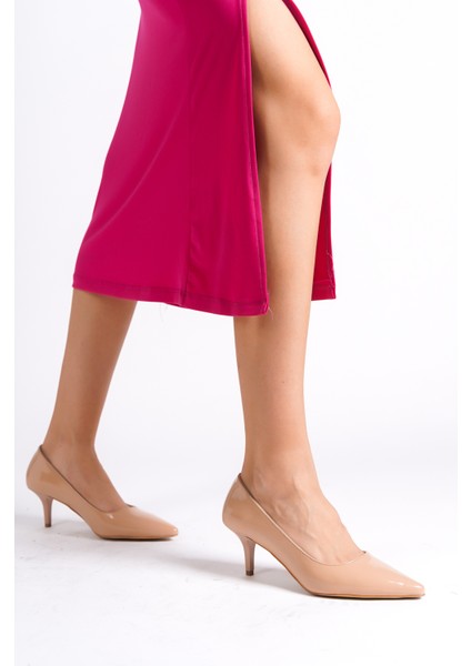 MBHRNR978-N Kadın Rugan Ince 7 cm Topuklu Nude Stiletto & Topuklu Ayakkabı