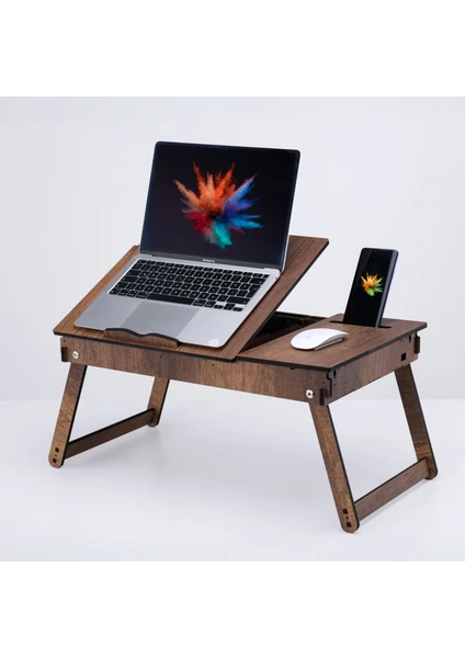 Vigo Wood Katlanır Ayaklı Ayarlanabilir Laptop Sehpası Telefon Bölmeli Bilgisayar Çalışma Sehpası