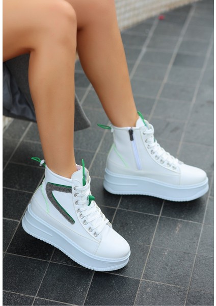 Pone Beyaz Cilt Yeşil Detaylı Bağcıklı Kadın Bot modelleri