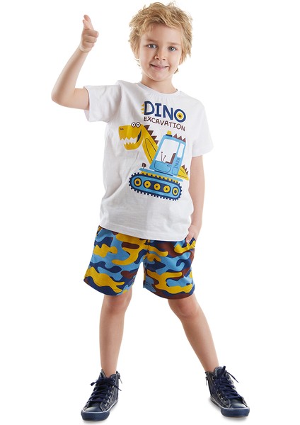 Dino Kazı Erkek Çocuk T-Shirt Kamuflaj Şort Takım