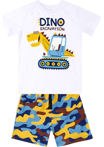Dino Kazı Erkek Çocuk T-Shirt Kamuflaj Şort Takım modelleri