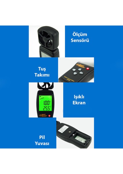 As 806 Rüzgar Hızı Ölçer Anemometre (180° Dönebilen Prob)