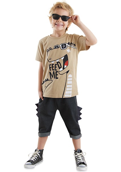Komik Dino Erkek Çocuk T-Shirt Kapri Şort Takım