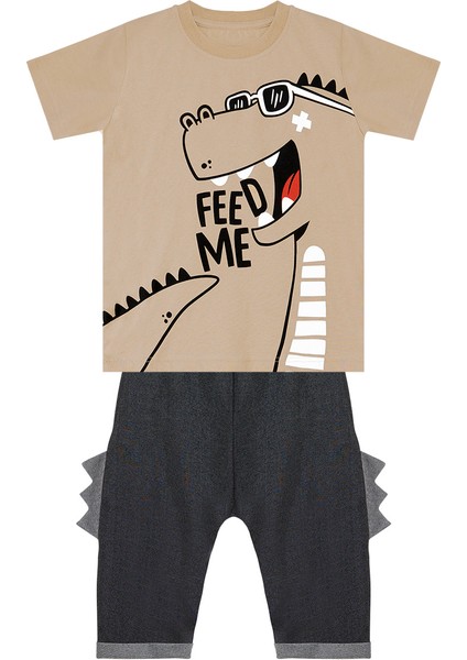 Komik Dino Erkek Çocuk T-Shirt Kapri Şort Takım modelleri