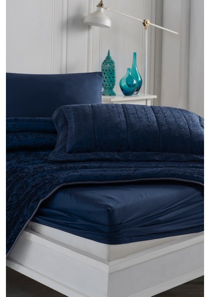 Velvet Kadife Comfort Set Modern Uyku Seti Tek Kişilik Lacivert 2 Parça