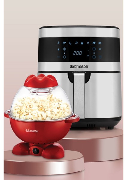 Avantajlı Ikili Set 7 Litre Inox Xxl Airfryer Sıcak Hava Fritöz Mısır Patlatma Pop Corn Makinesi