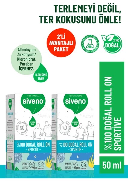 %100 Doğal Roll-On Sportif Sporcu Deodorant Bitkisel Lekesiz Vegan 50 ml X 2 Adet