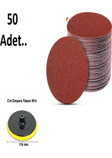 Cırt Zımpara 115 mm 50 Adet + Zımpara Tabağı 180 Kum..