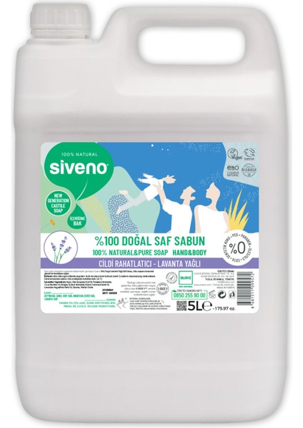 %100 Doğal Sıvı Kastil Sabun Lavanta Yağlı Cildi Rahatlatıcı Nemlendirici Bitkisel Vegan 5000 ml
