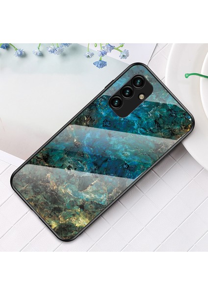 Samsung Galaxy A34 Için 5g Mermer Desen Baskı Temperli Cam+Pc+Tpu Telefon Kılıfı Önleme Önleyici Arka Kapak Emerald Mermer (Yurt Dışından)