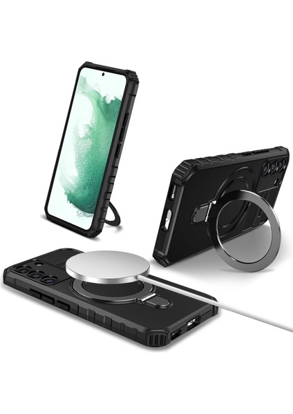 Samsung Galaxy S22+ 5g Manyetik Telefon Kasası Kickstand Pc+ Tpu Anti-Çizelge Kapak Black (Yurt Dışından)