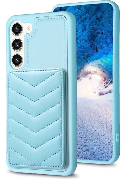 Samsung Galaxy S23+ Dalga Dikiş Dokusu Tpu+ Pu Deri Telefon Kapak-Mavisi Için BF26 Kart Tutucu Kickstand Case (Yurt Dışından)