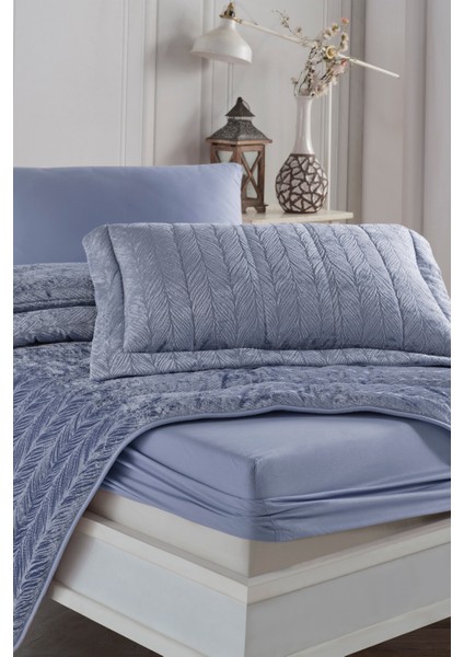 Velvet Kadife Comfort Set Modern Uyku Seti Tek Kişilik Mavi 2 Parça