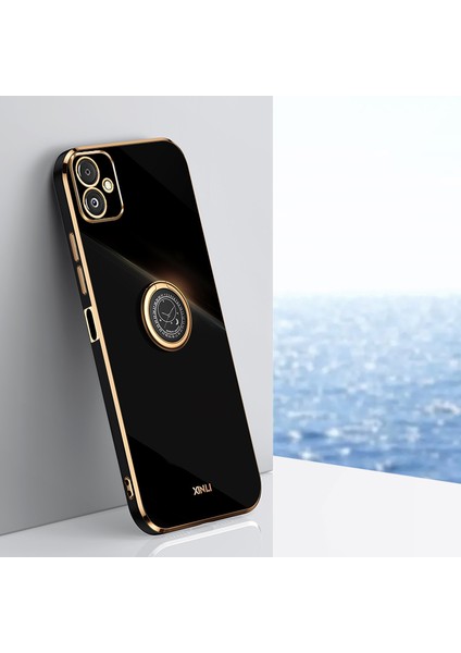 Samsung Galaxy F14 Için Xinli Telefon Kılıfı F14 5g Elektroplu Hassas Lens Kesme Tpu Kapak Ring Kickstand-Black (Yurt Dışından)