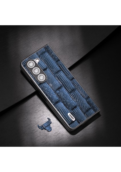 Samsung Galaxy Z For FOLD55 5g Mahjong Doku Telefon Kılıfı Orijinal Inek Deri Kaplamalı Pc Şok Geçirmez Kapak Mavisi (Yurt Dışından)
