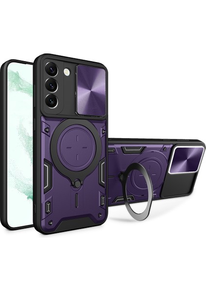 Samsung Galaxy S22 Için 5g Rotatable Kickstand Sırt Kapak Pc+Tpu Slayt Kameralı Kapak-Morallı Telefon Kılıfı (Yurt Dışından)
