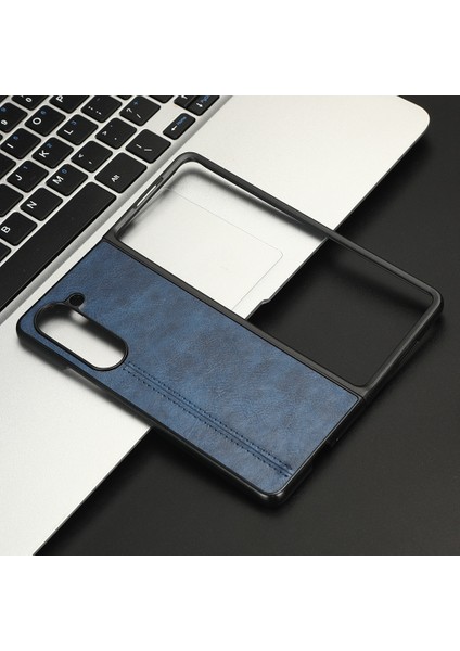 Samsung Galaxy Z Fold5 5g Pu Deri Pc Telefon Kasası Anti-Çizelge Dikişli Koruyucu Kapak Mavisi (Yurt Dışından)