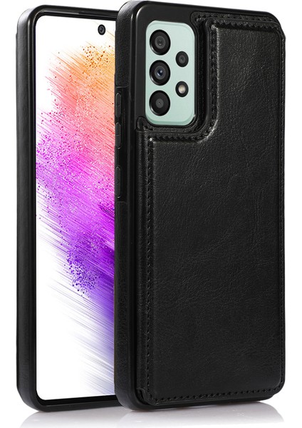 Samsung Galaxy A73 Için 5g Çift Düğme Kart Tutucu Kickstand Smartphone Cover Pu Deri Kaplamalı Tpu Telefon Kılıfı Black (Yurt Dışından)