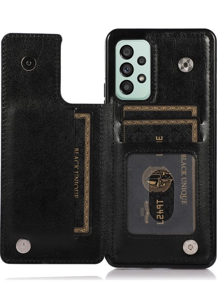 Samsung Galaxy A73 Için 5g Çift Düğme Kart Tutucu Kickstand Smartphone Cover Pu Deri Kaplamalı Tpu Telefon Kılıfı Black (Yurt Dışından) fiyatları