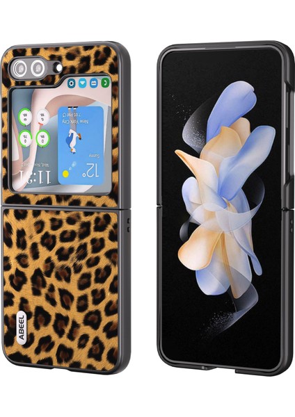Samsung Galaxy Z Flip5 5g Leopar Desen Telefon Kılıfı Pu Deri+Pc Geri Kabuk-Gold (Yurt Dışından)
