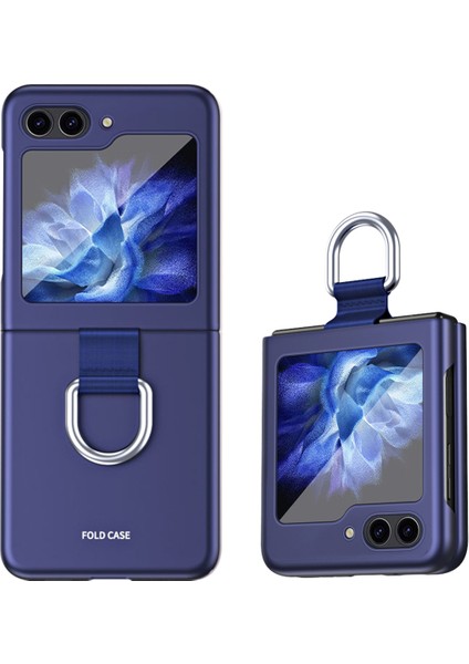 Samsung Galaxy Z Flip5 5g Sert Pc Telefon Kılıfı Şerit Metal Yüzük Tutucu Anti-Çizik Telefon Kapak Sapfire (Yurt Dışından)